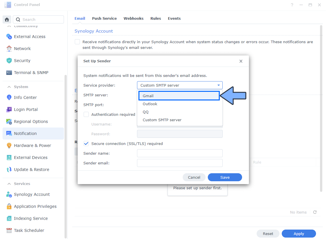 DSM push notifications with webhooks