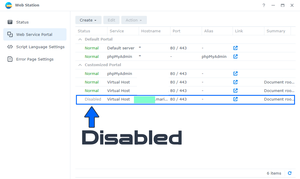 2 Synology Web Station Temporarily Disable a Domain Name