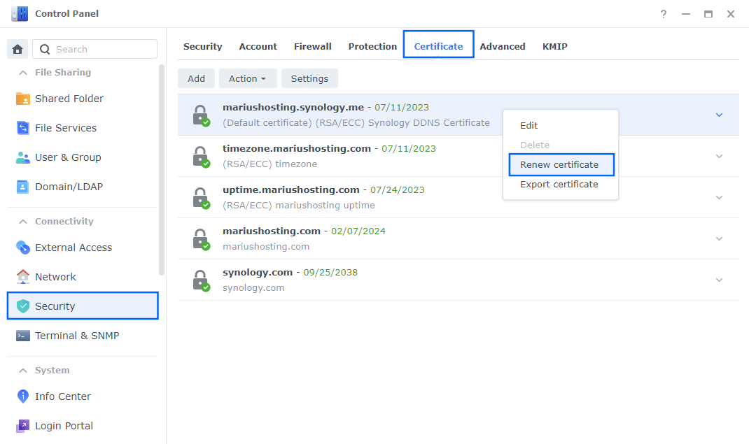 Synology NAS Renew SSL Certificate 1