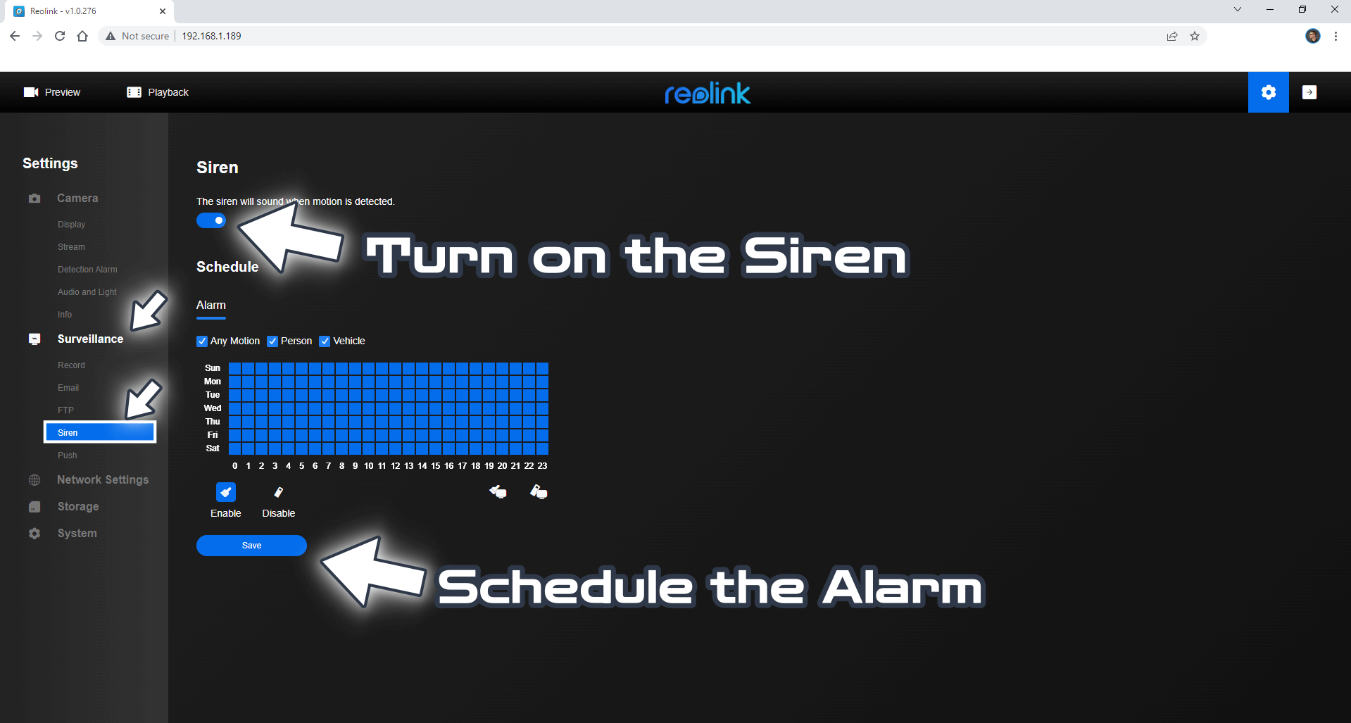 Synology Reolink Camera Alarm Siren Schedule 4