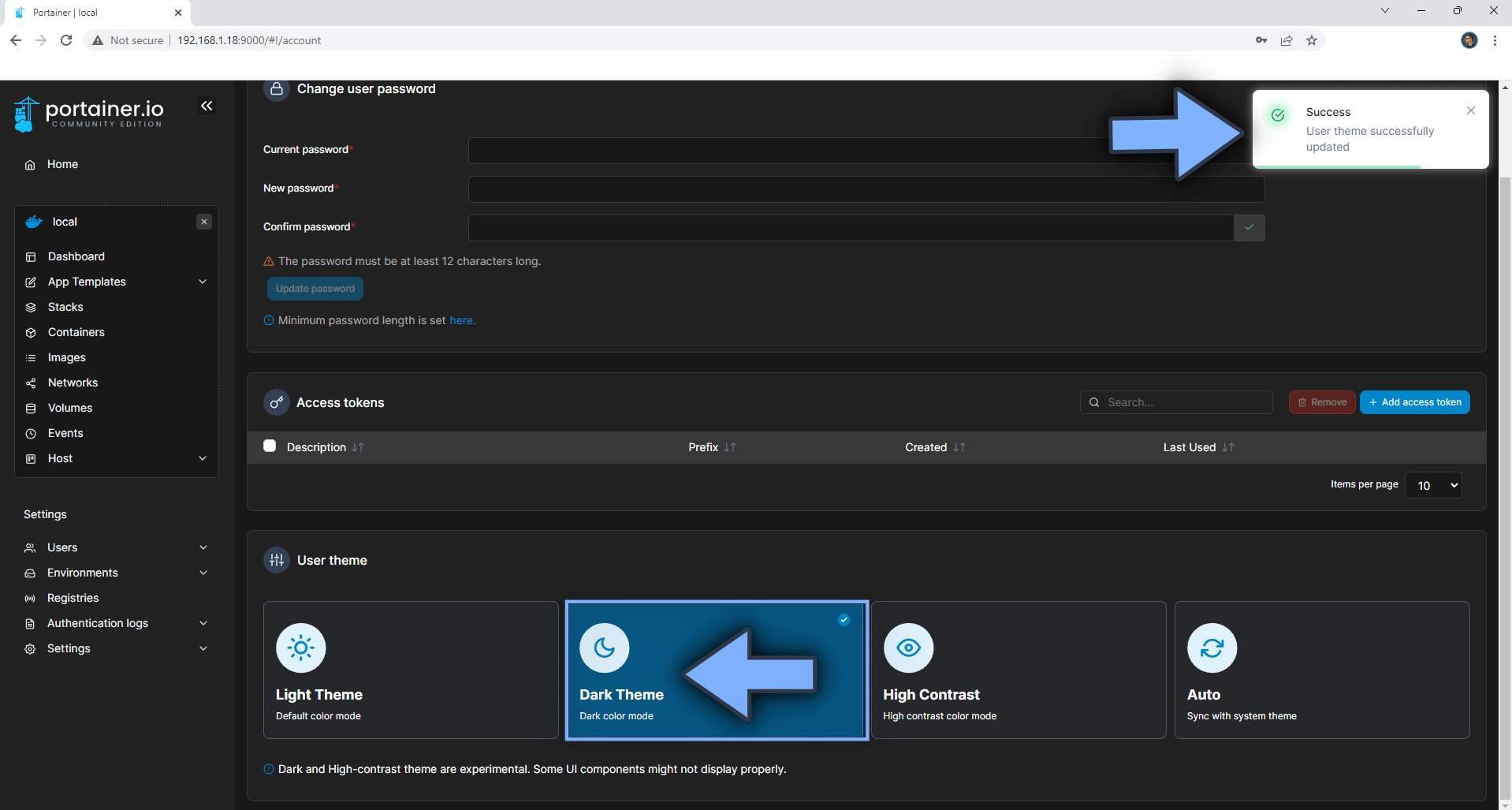 2 Portainer Switch to Dark Mode