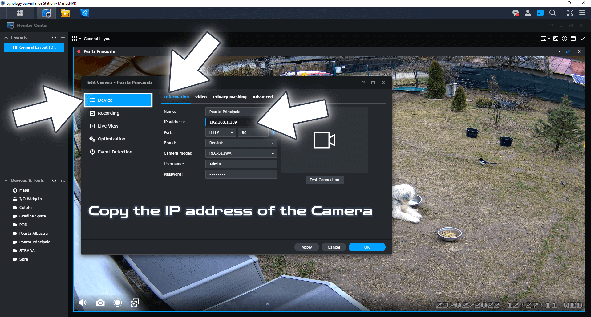 Synology change Reolink Camera Password 2