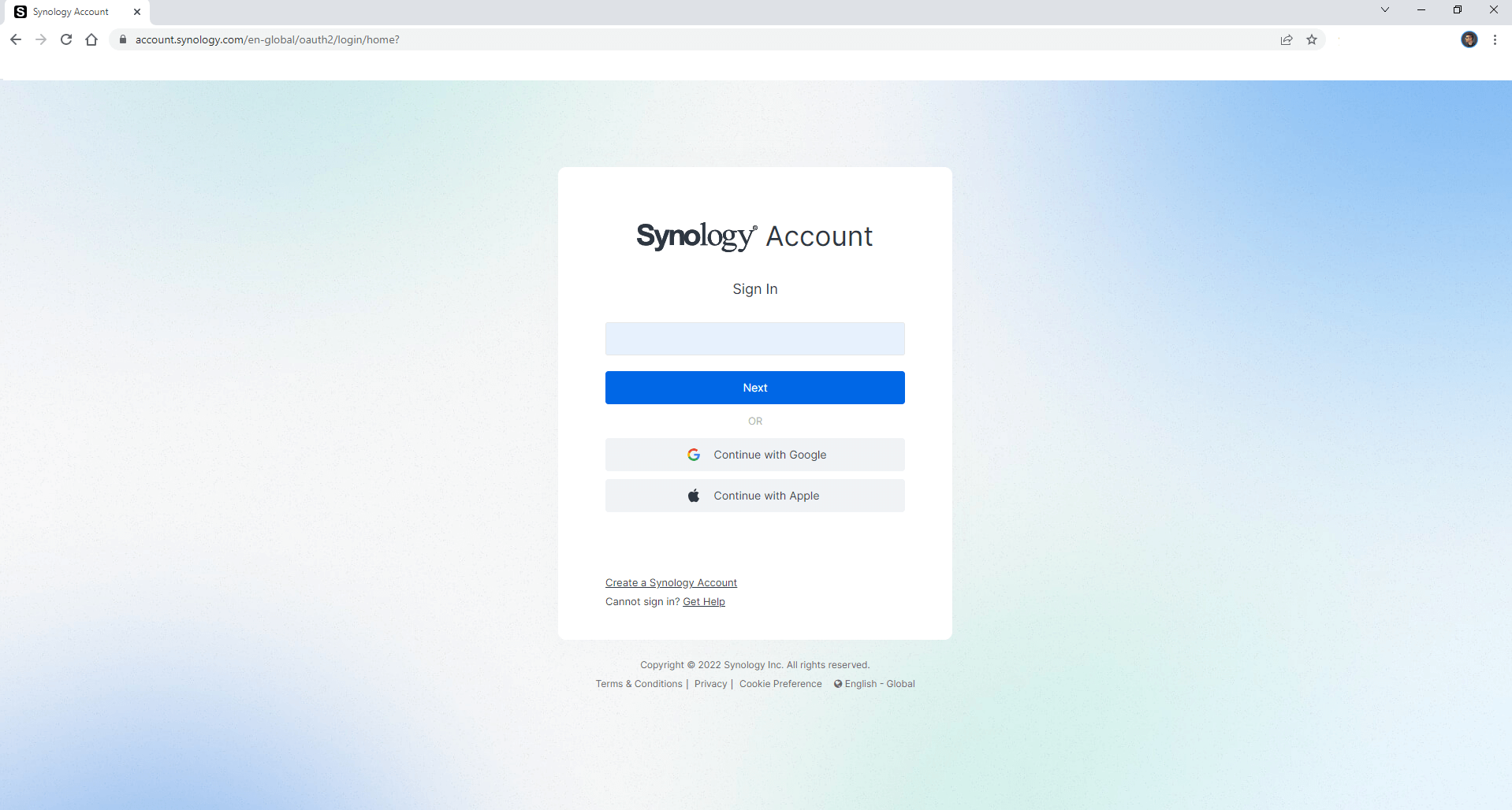 Synology new account page 2022