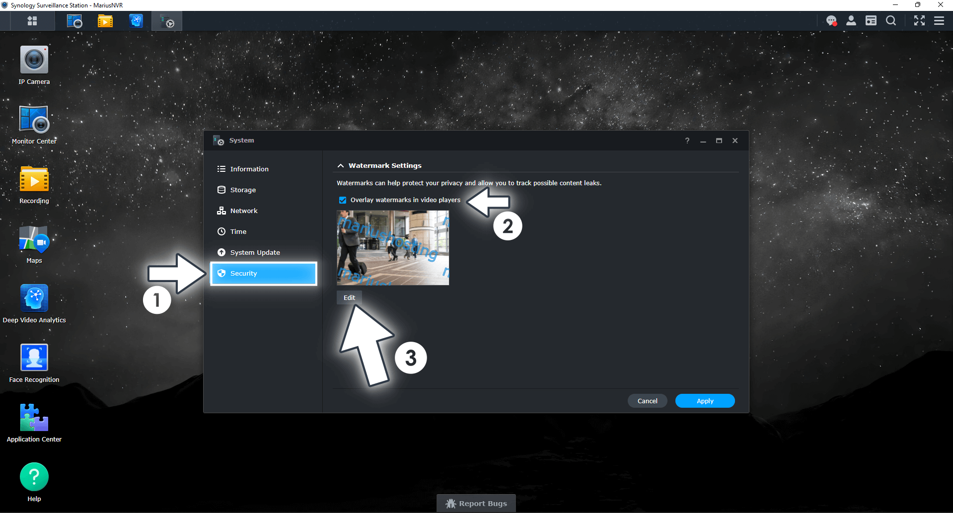 2 Synology Surveillance Station Add Watermark in Live Camera Feed