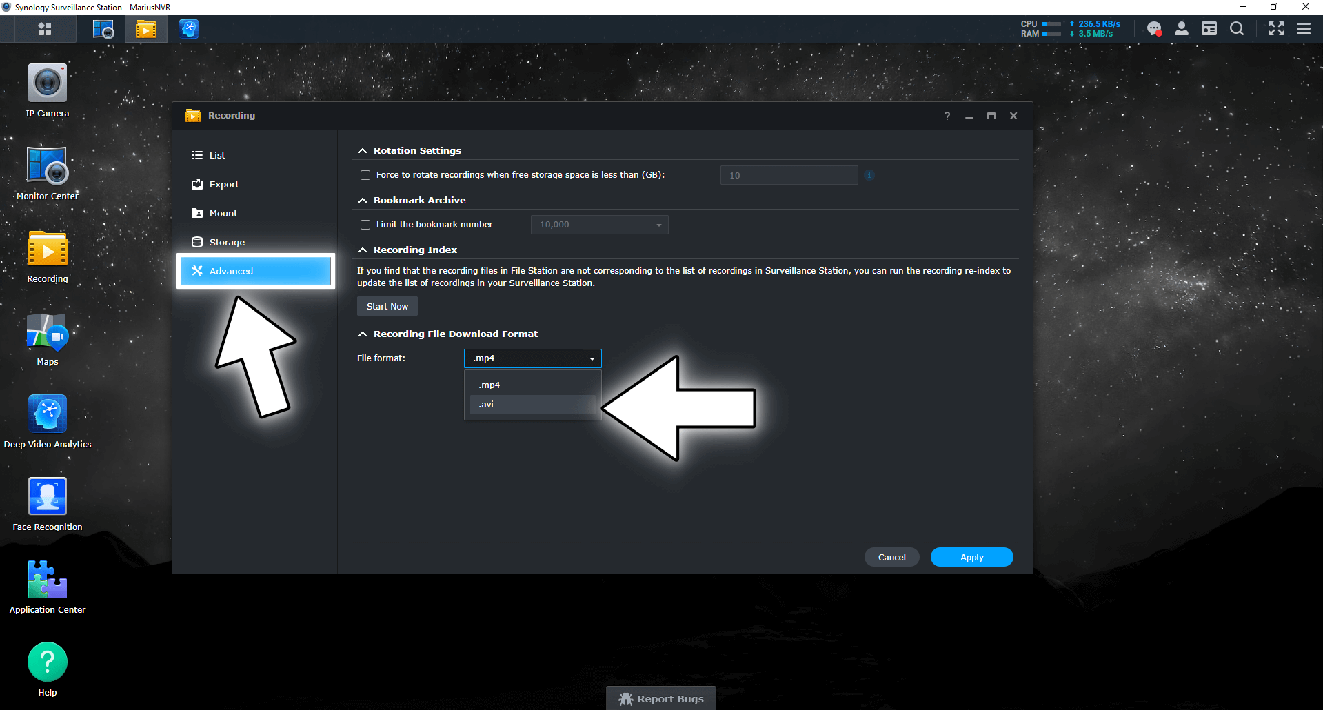 2 Synology Surveillance Station From mp4 to avi