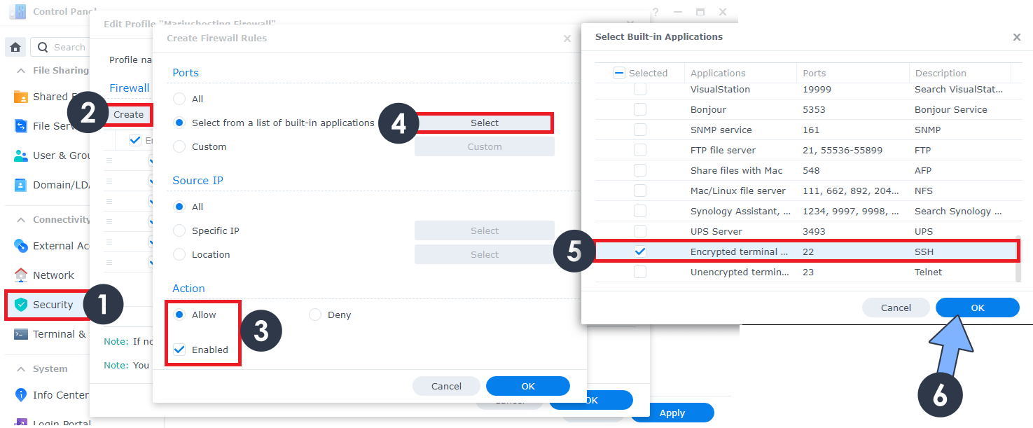 Synology SSH port 22 Firewall Rule