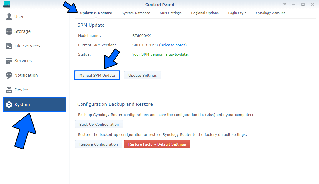 1 Synology RT6600ax SRM Version 1.3-9193 Update 1