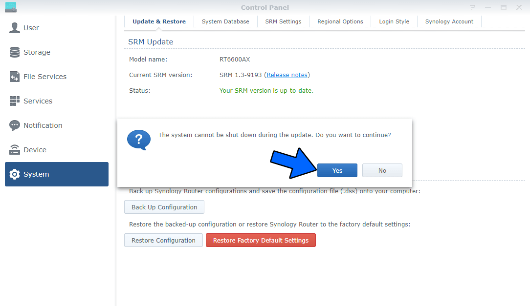 3 Synology RT6600ax SRM Version 1.3-9193 Update 1