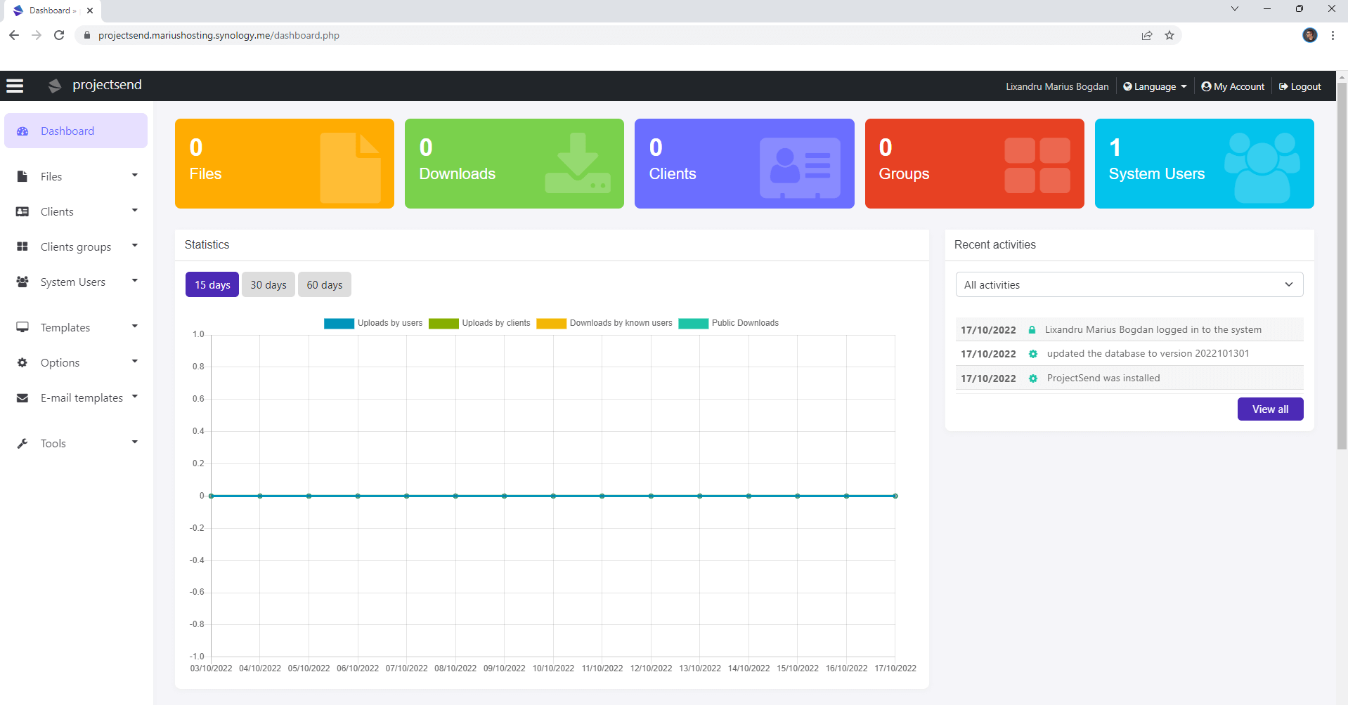 Projectsend Synology NAS Set up 19 new