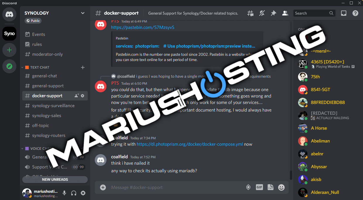 mariushosting Synology Discord Channel update