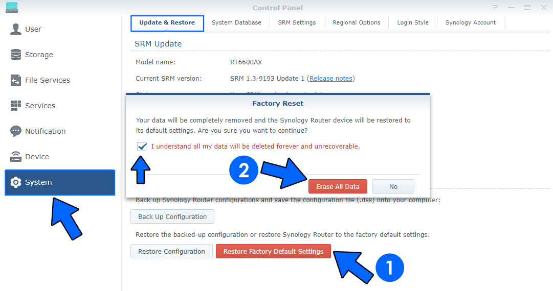 Synology RT6600ax Router Factory Reset