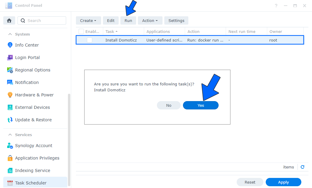 Domoticz Synology NAS Set up 5