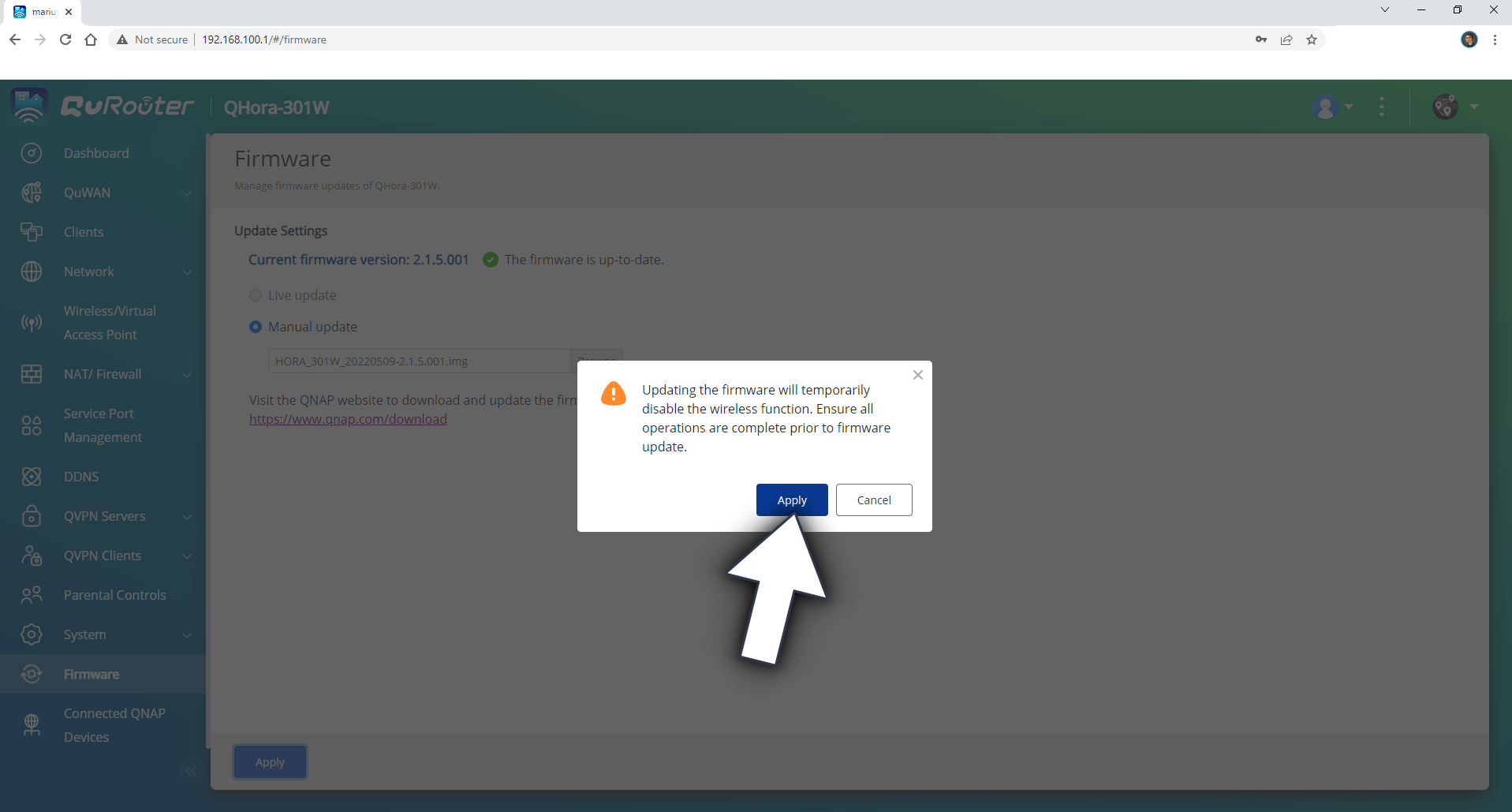 QNAP Update Firmware on QHora-301W Router 2