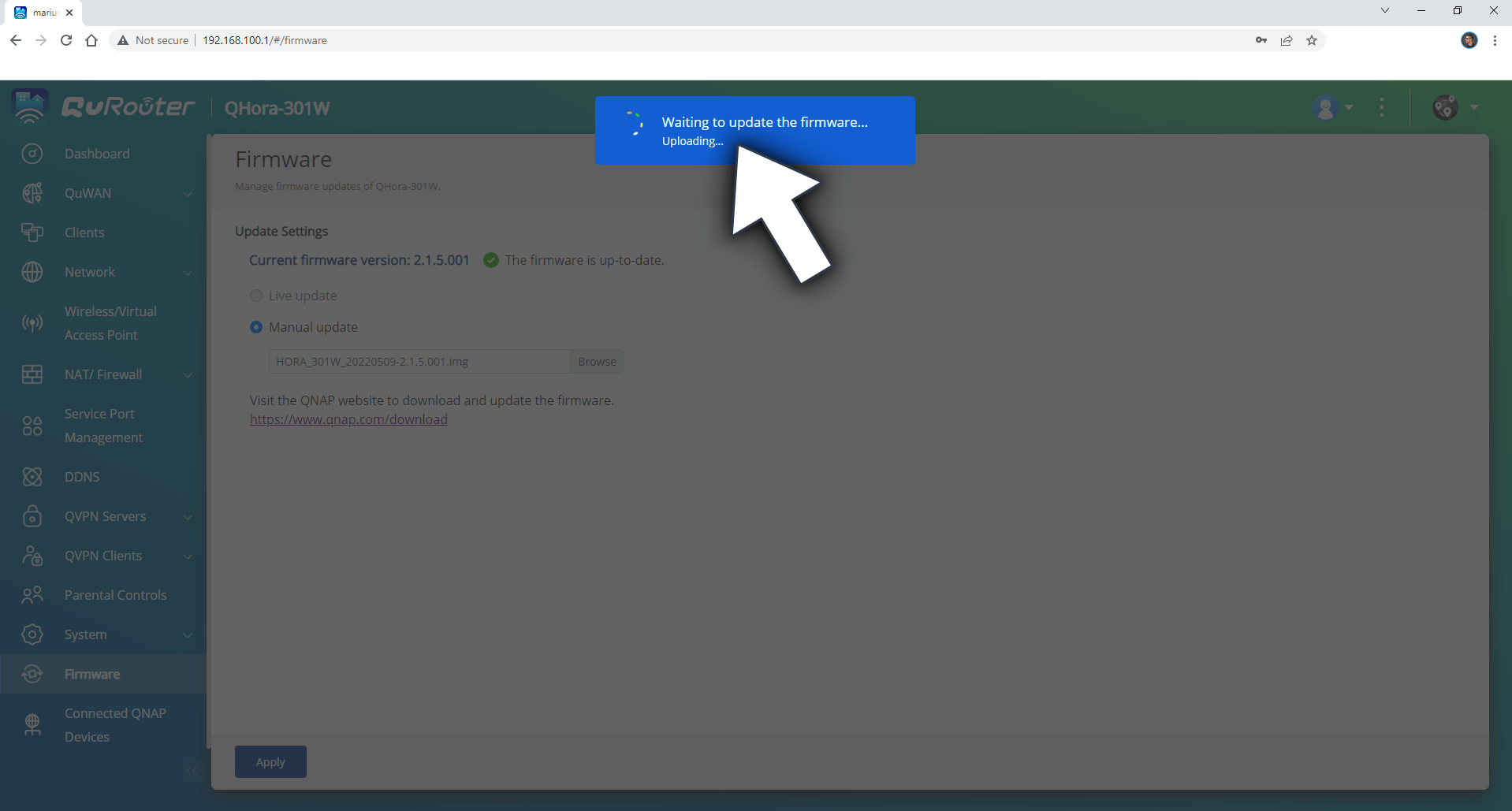 QNAP Update Firmware on QHora-301W Router 3