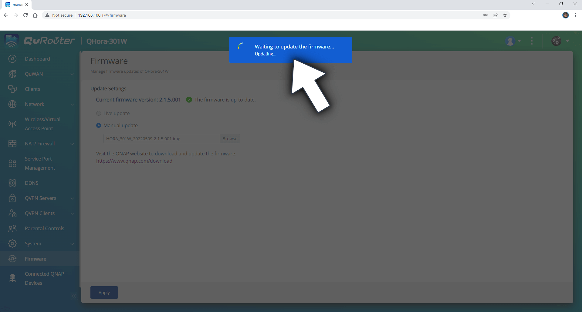 QNAP Update Firmware on QHora-301W Router 4