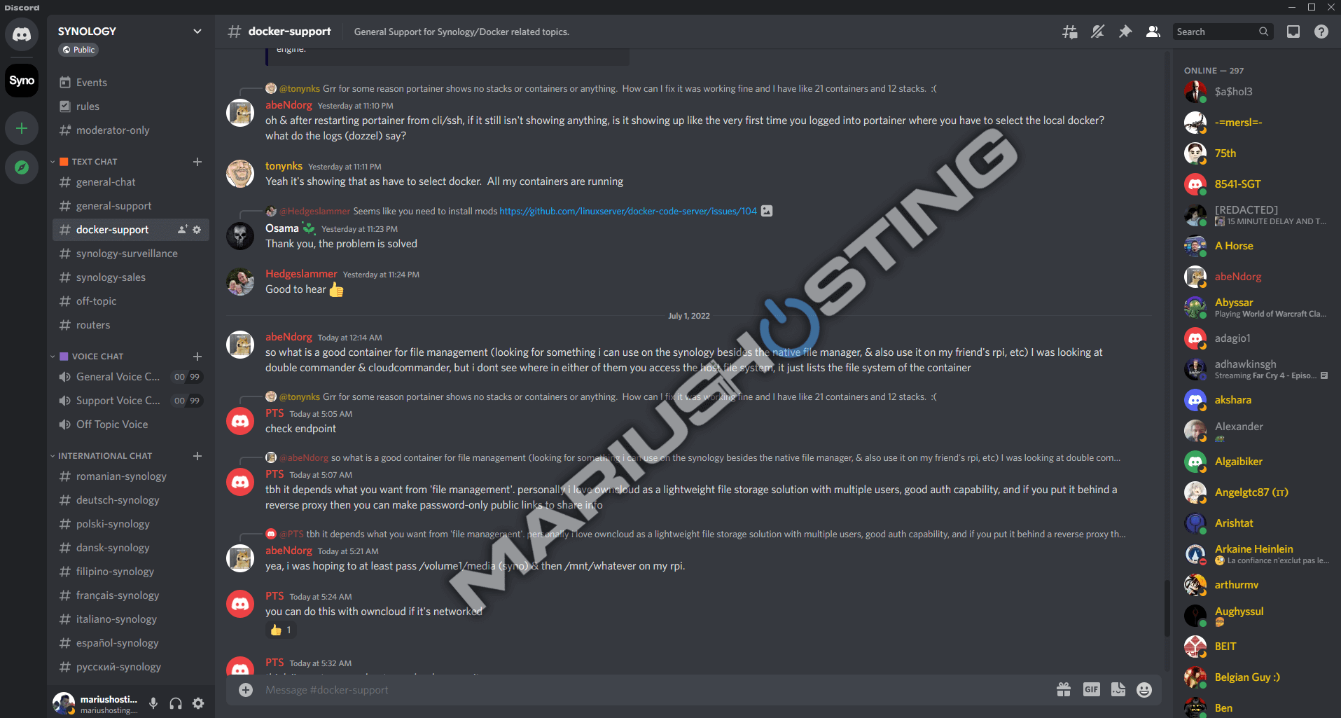 Synology Discord chat unofficial mariushosting