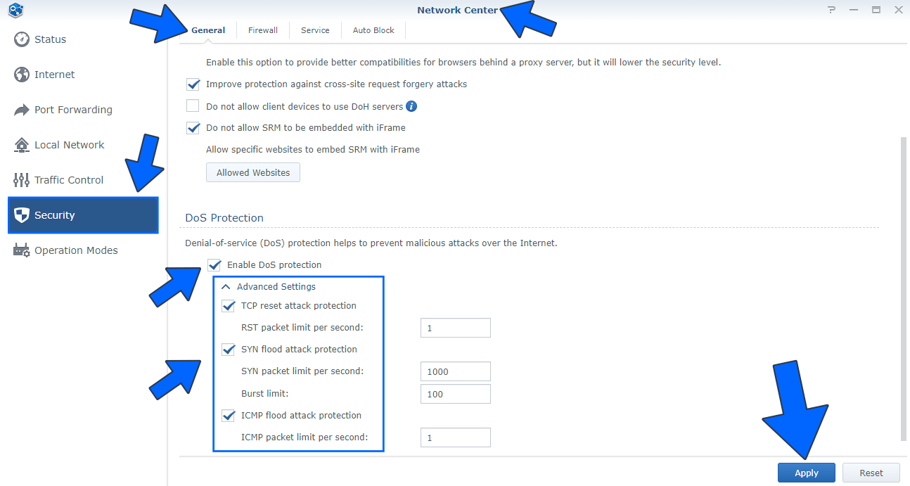 Enable DoS Protection on Synology RT6600ax