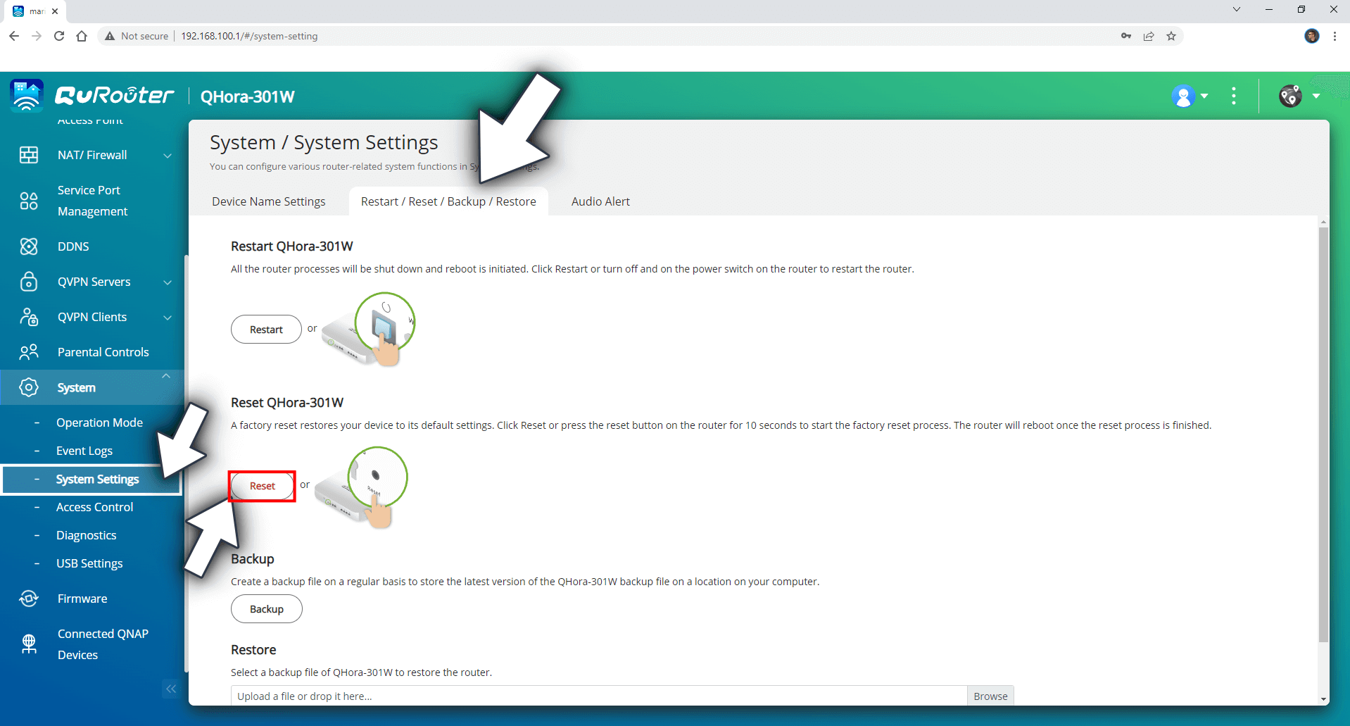 QNAP QHora-301W Reset Router 1