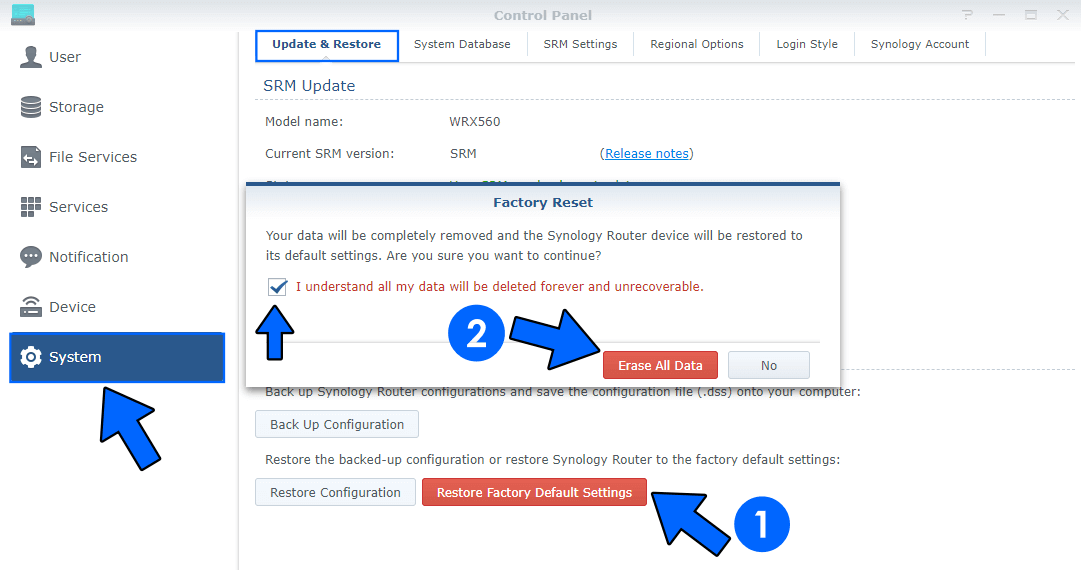 Synology WRX560 Router Factory Reset