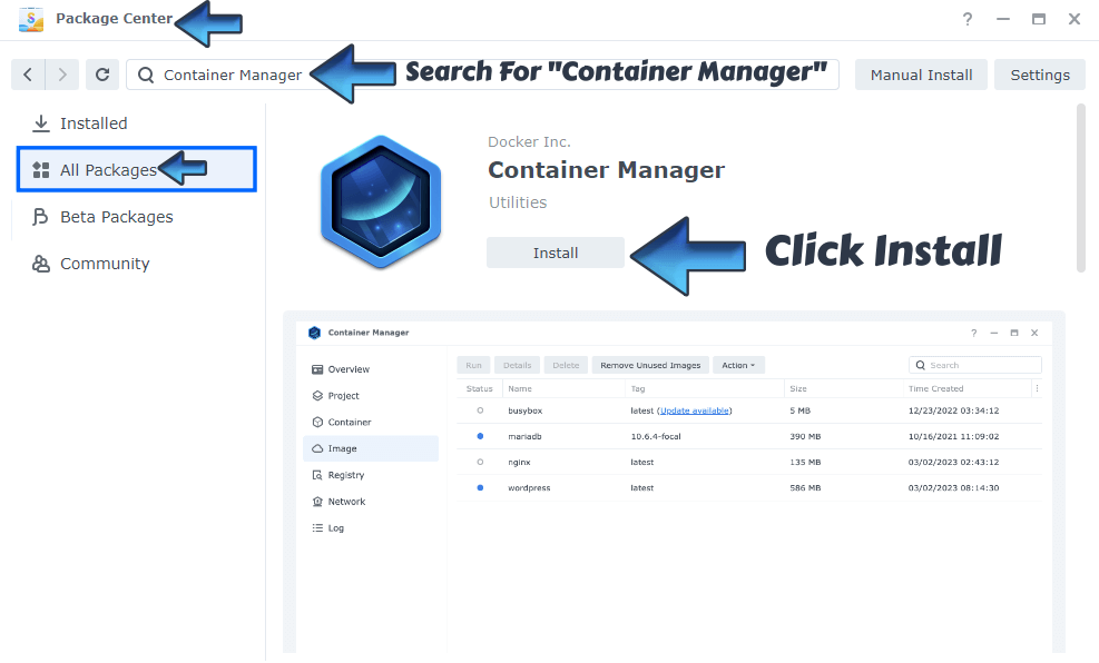 Download Container Manager Synology Docker