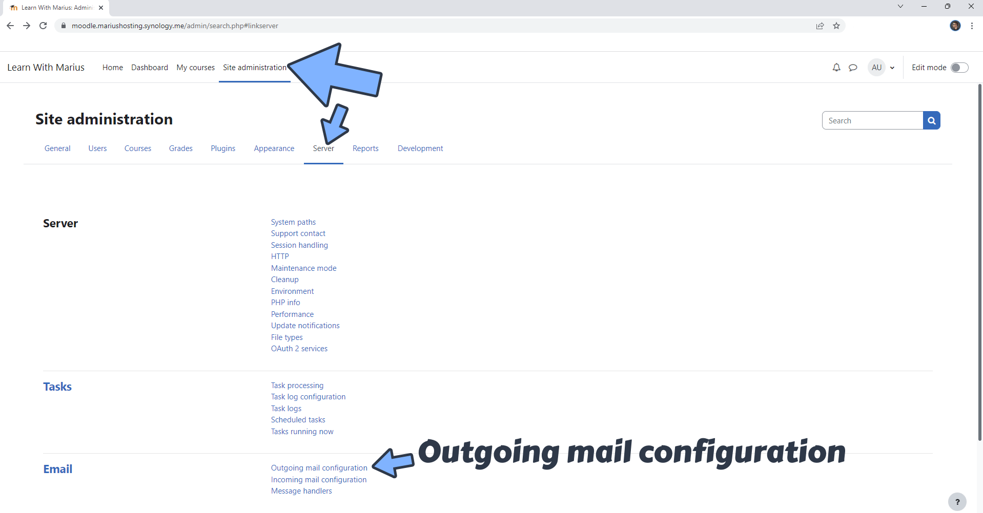 Synology Moodle Docker Email Configuration 1