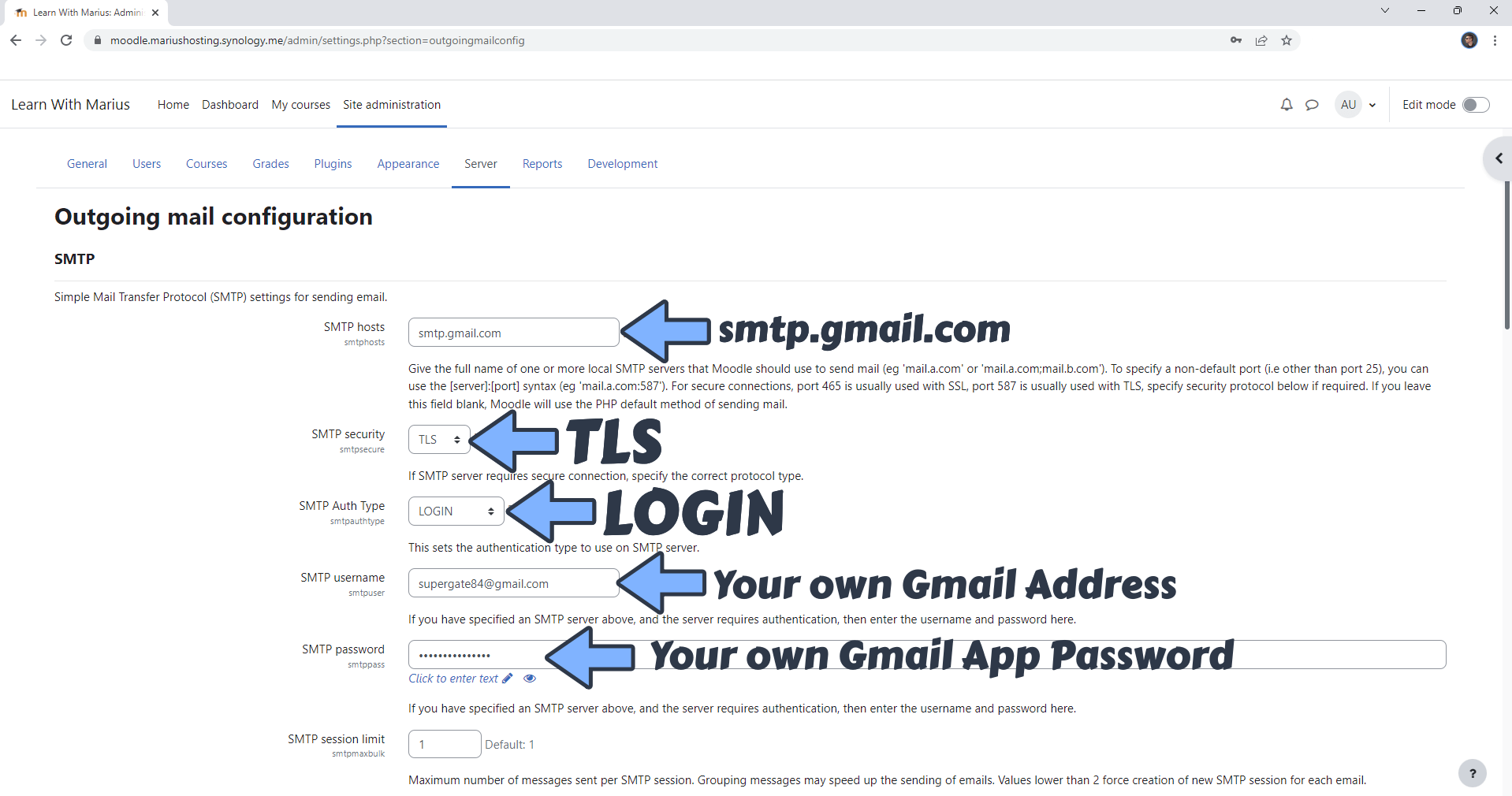 Synology Moodle Docker Email Configuration 2