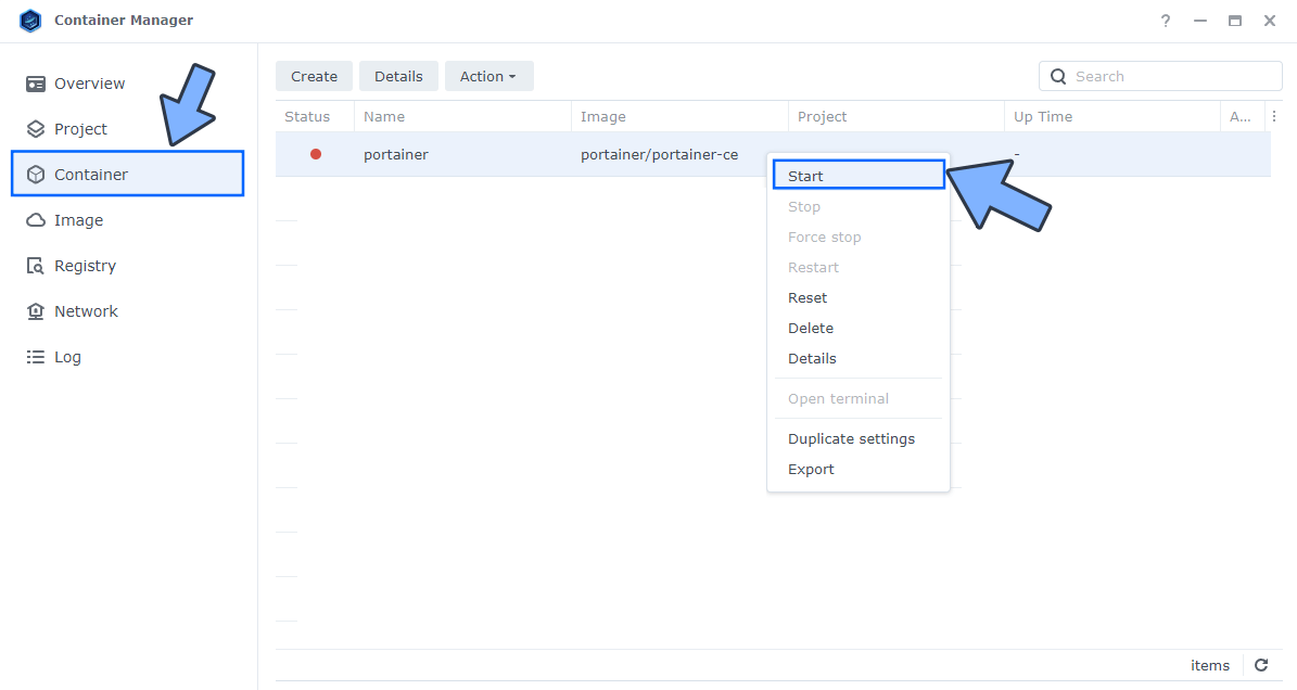 Synology NAS Start Portainer new 2024