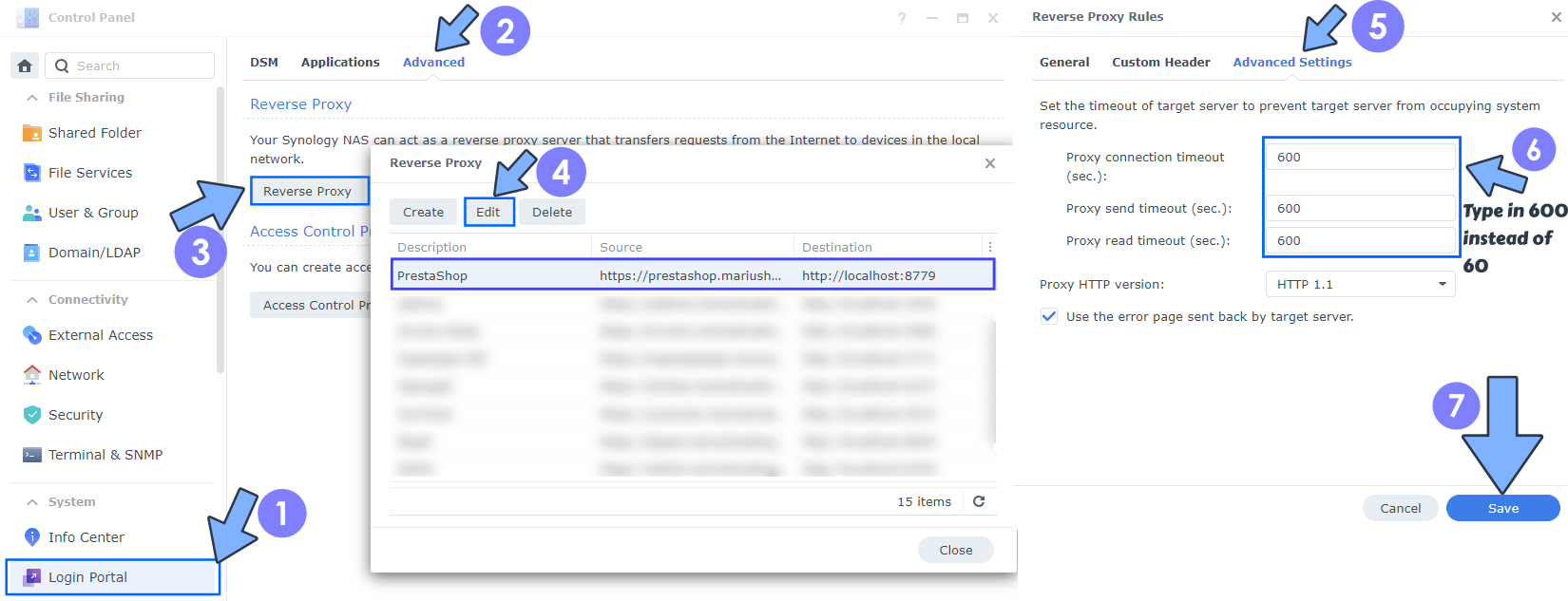 Synology Reverse Proxy Increase Connection timeout