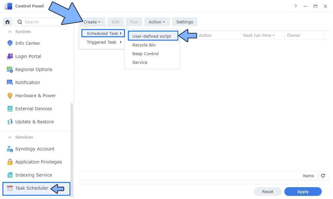 Synology User Defined Script