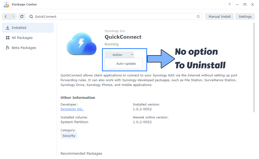 Uninstall Delete QuickConnect Synology NAS 1