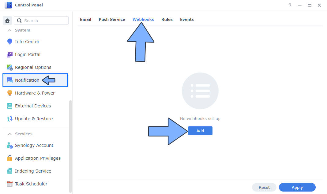 DSM push notifications with webhooks