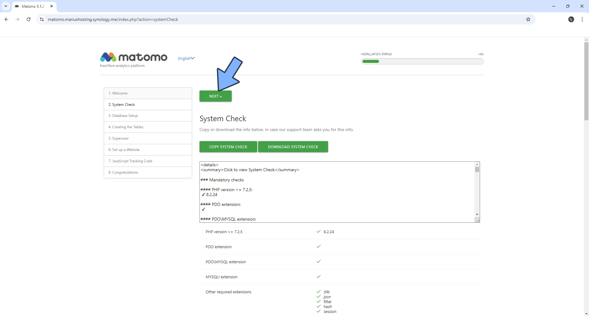 12 Matomo Synology NAS Set up new 2025