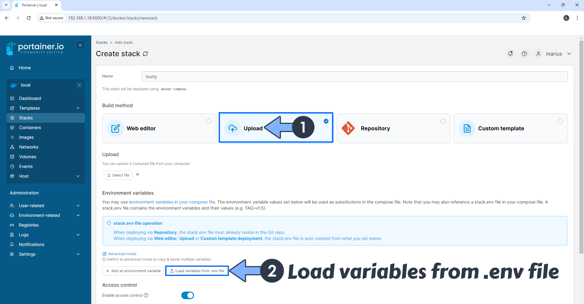 Environment Variables Portainer Synology