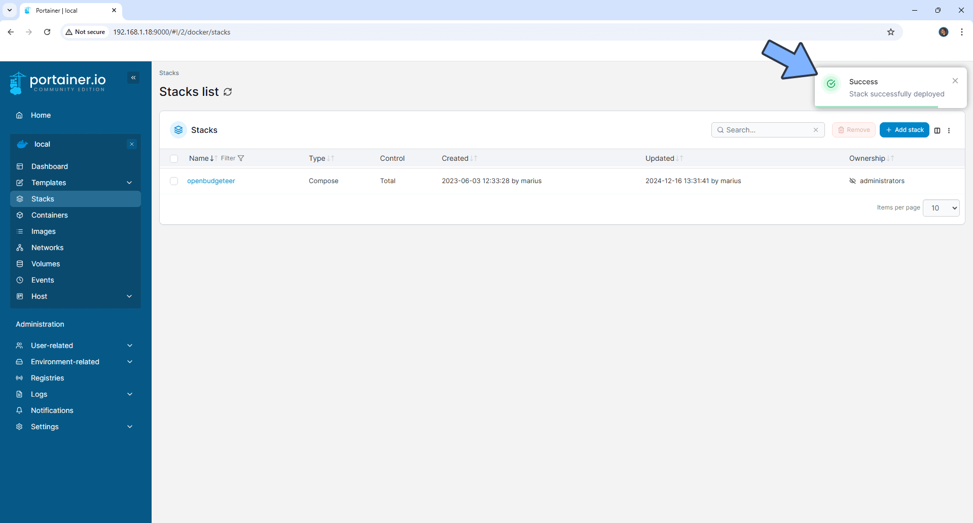 OpenBudgeteer Synology NAS Set up 4 new 2025