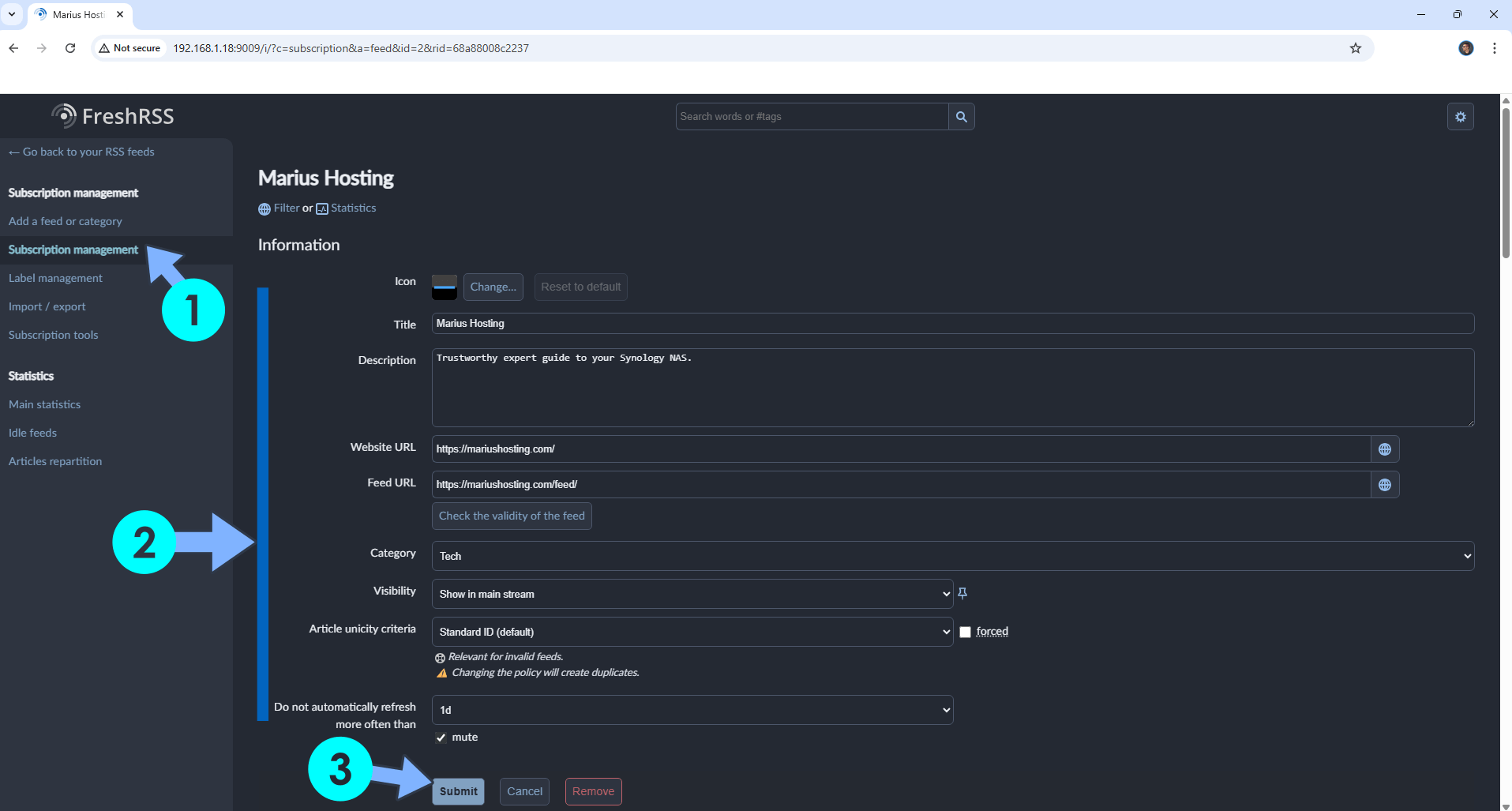 FreshRSS Synology NAS Set up 11 new 2026