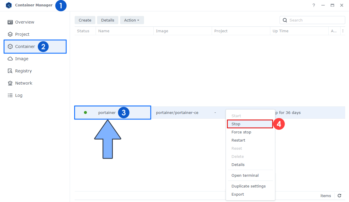 Synology Reset Portainer Password STEP 1
