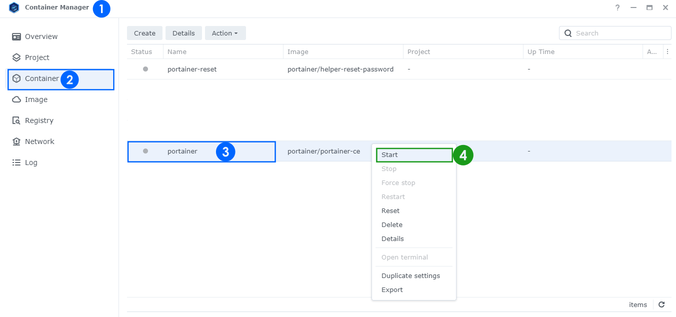 Synology Reset Portainer Password STEP 8