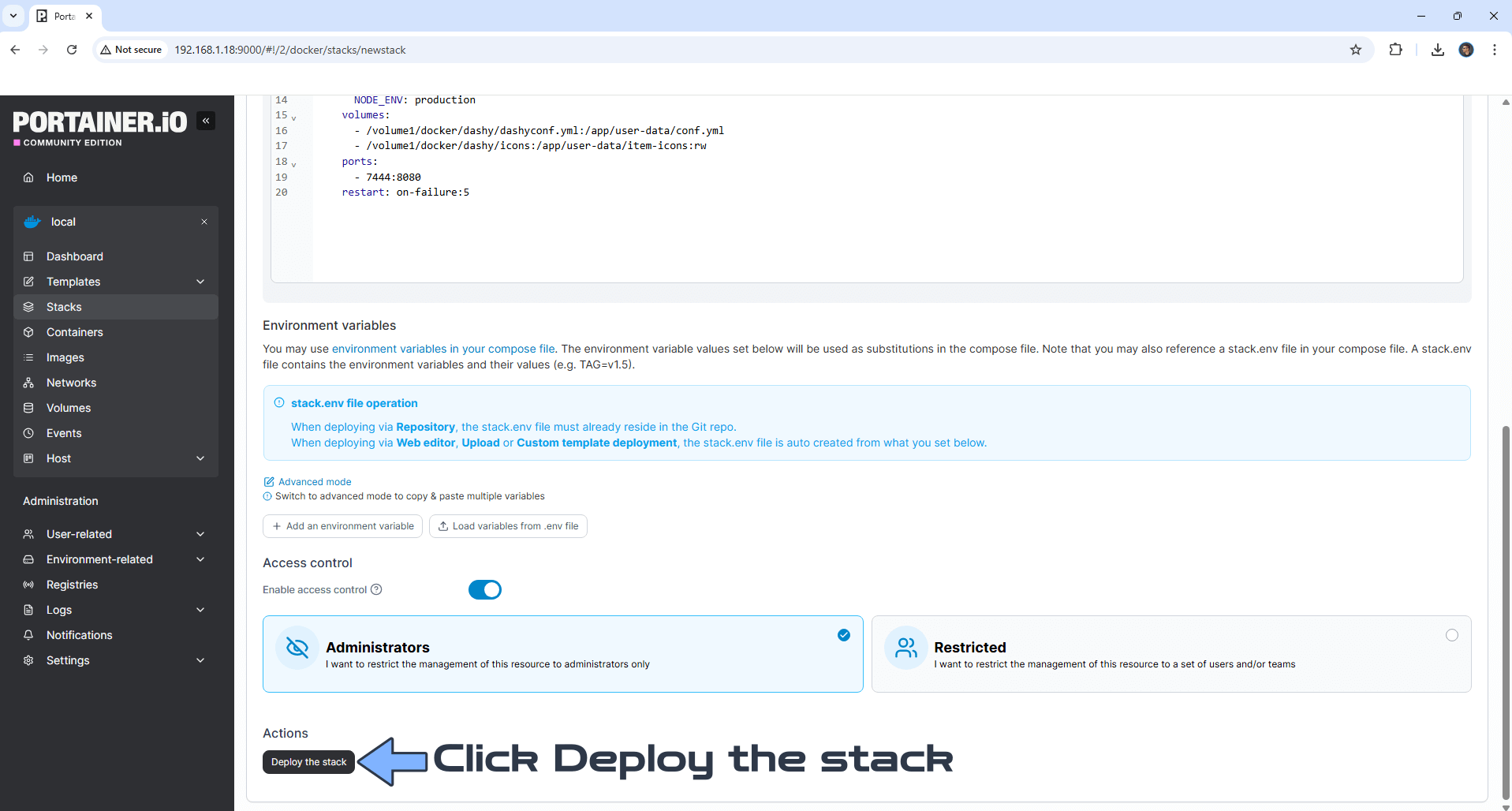 Dashy Synology NAS Portainer Set up 7 new 2026