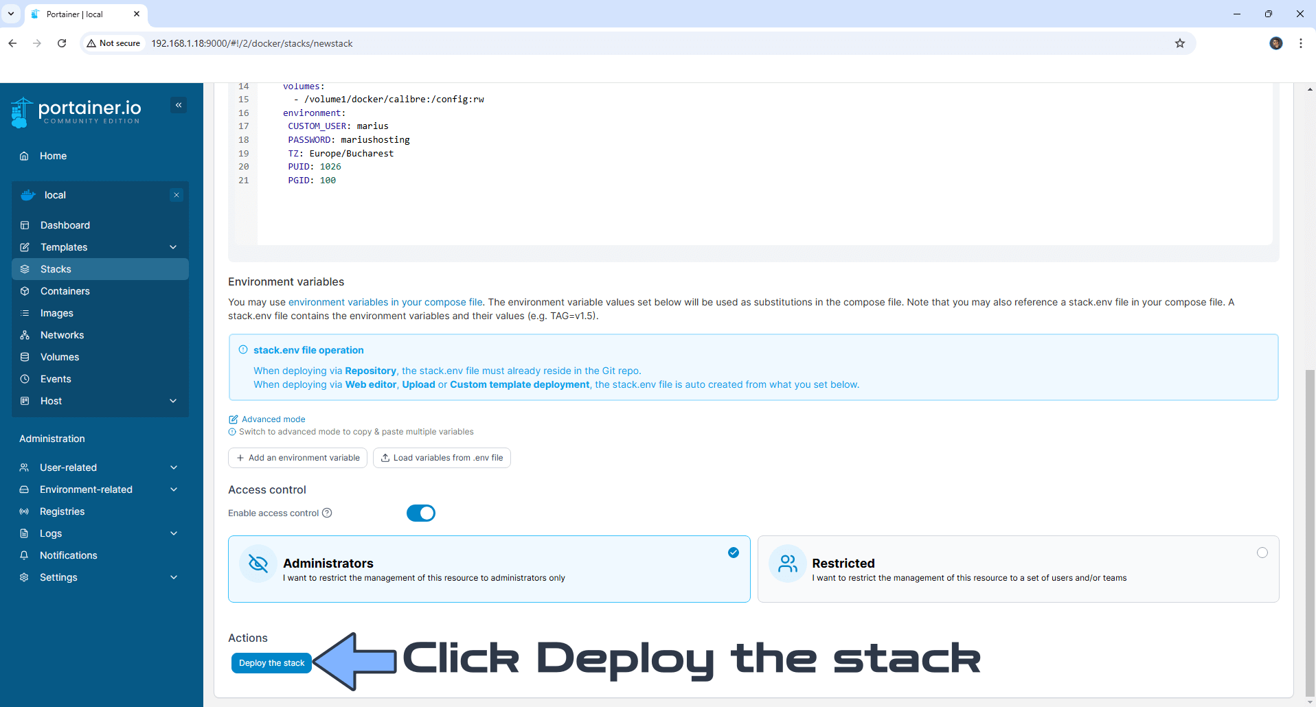 Calibre Synology NAS Portainer Set up 3 new 2025