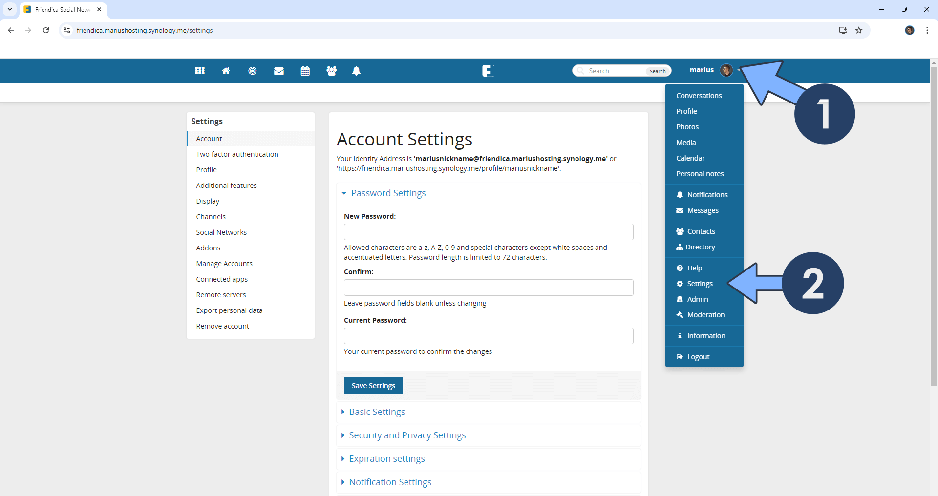 Friendica Synology NAS Set up 19 new 2025