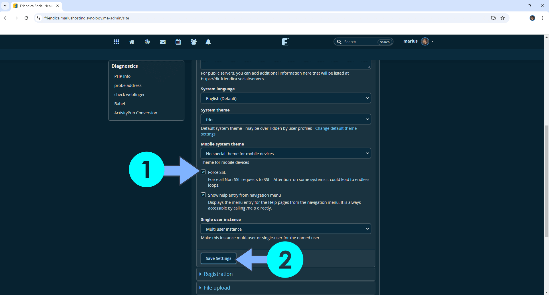 Friendica Synology NAS Set up 22 new 2025