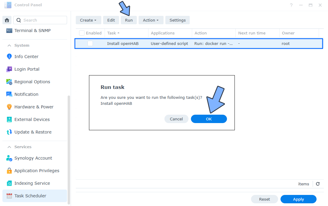 openHAB Synology NAS Set up OK2 new 2025