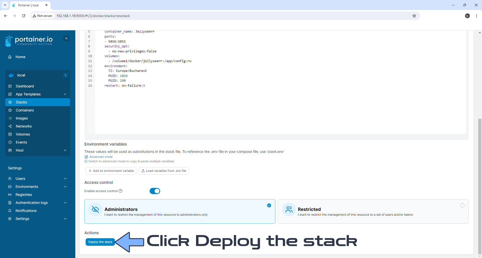 Jellyseerr Synology NAS Portainer Set up 3