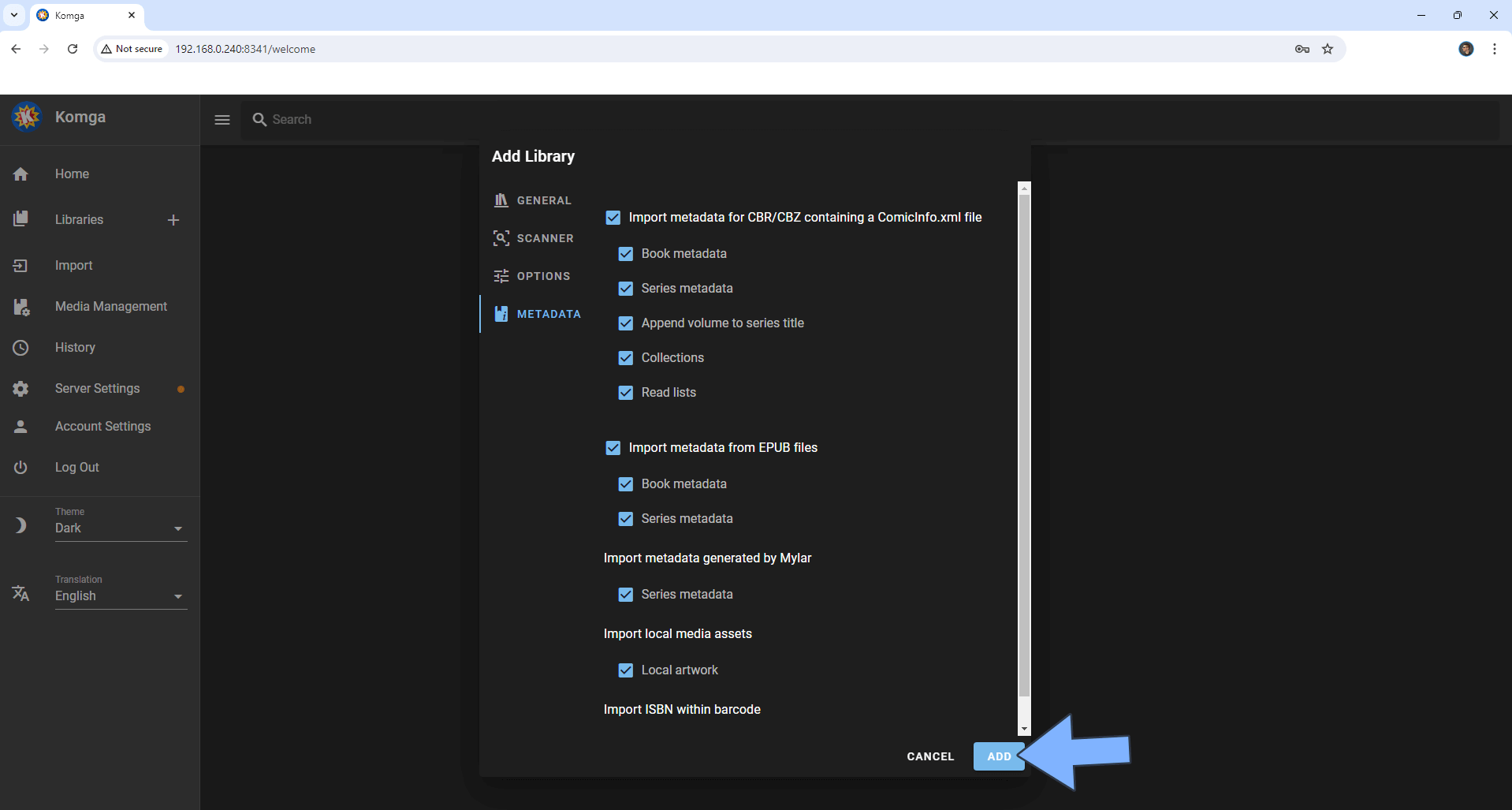 Komga UGREEN NAS Set up 12