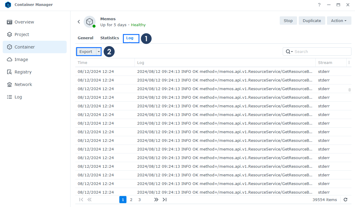 Synology Docker Container Logs 2