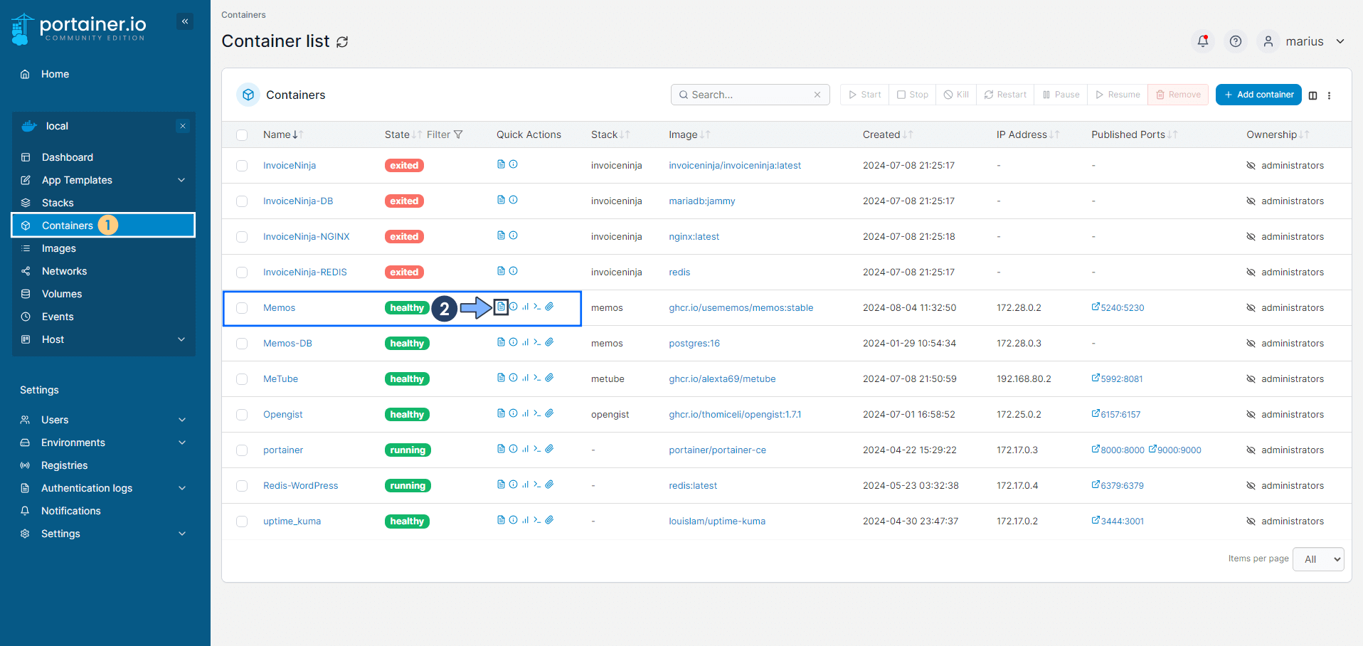 Synology Docker Container Logs 3