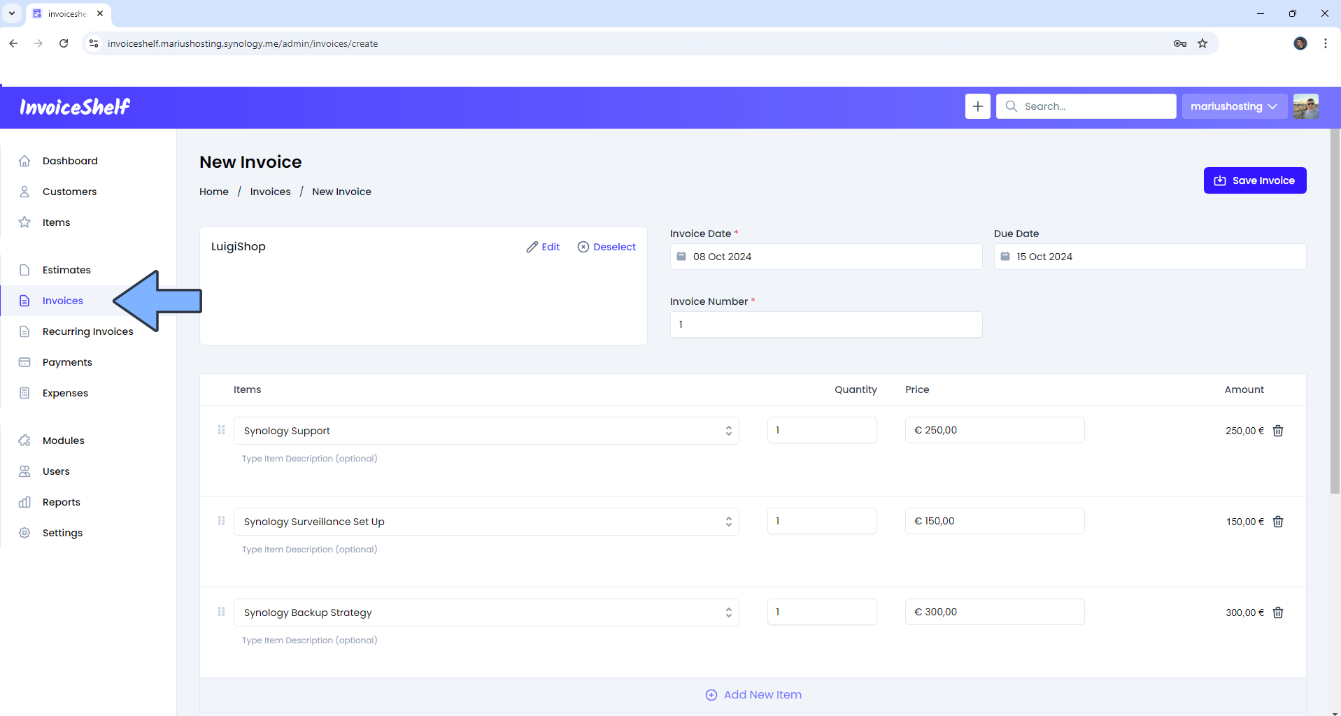 InvoiceShelf Synology NAS Set up 23