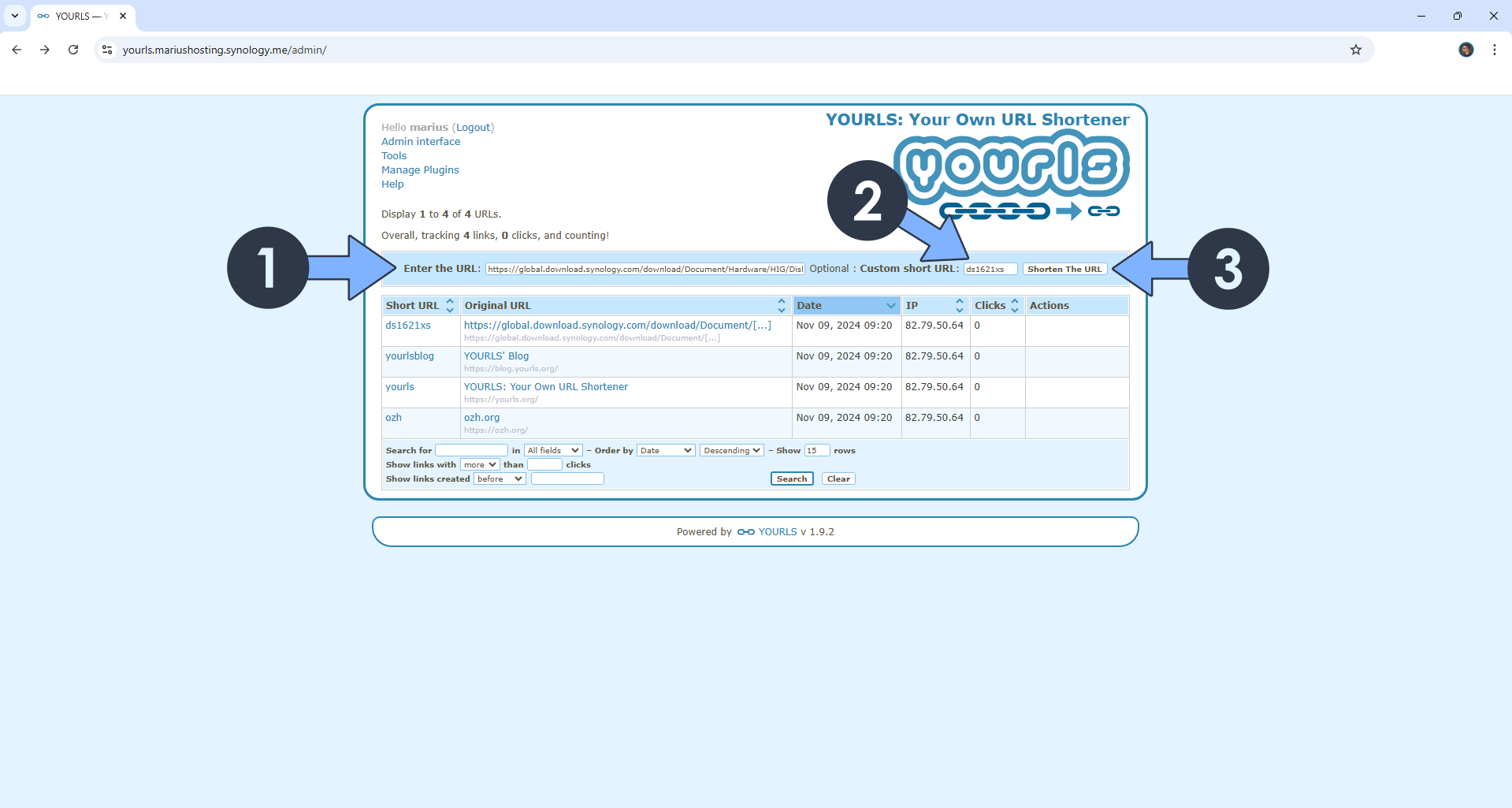 YOURLS Synology NAS Set up 14