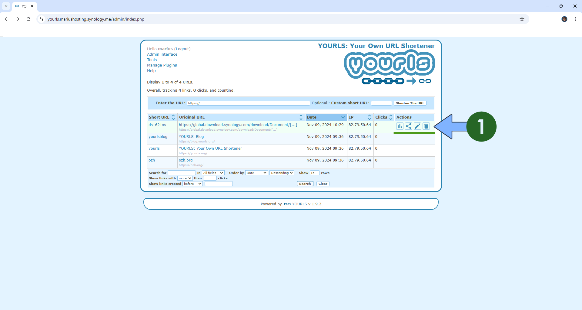 YOURLS Synology NAS Set up 15