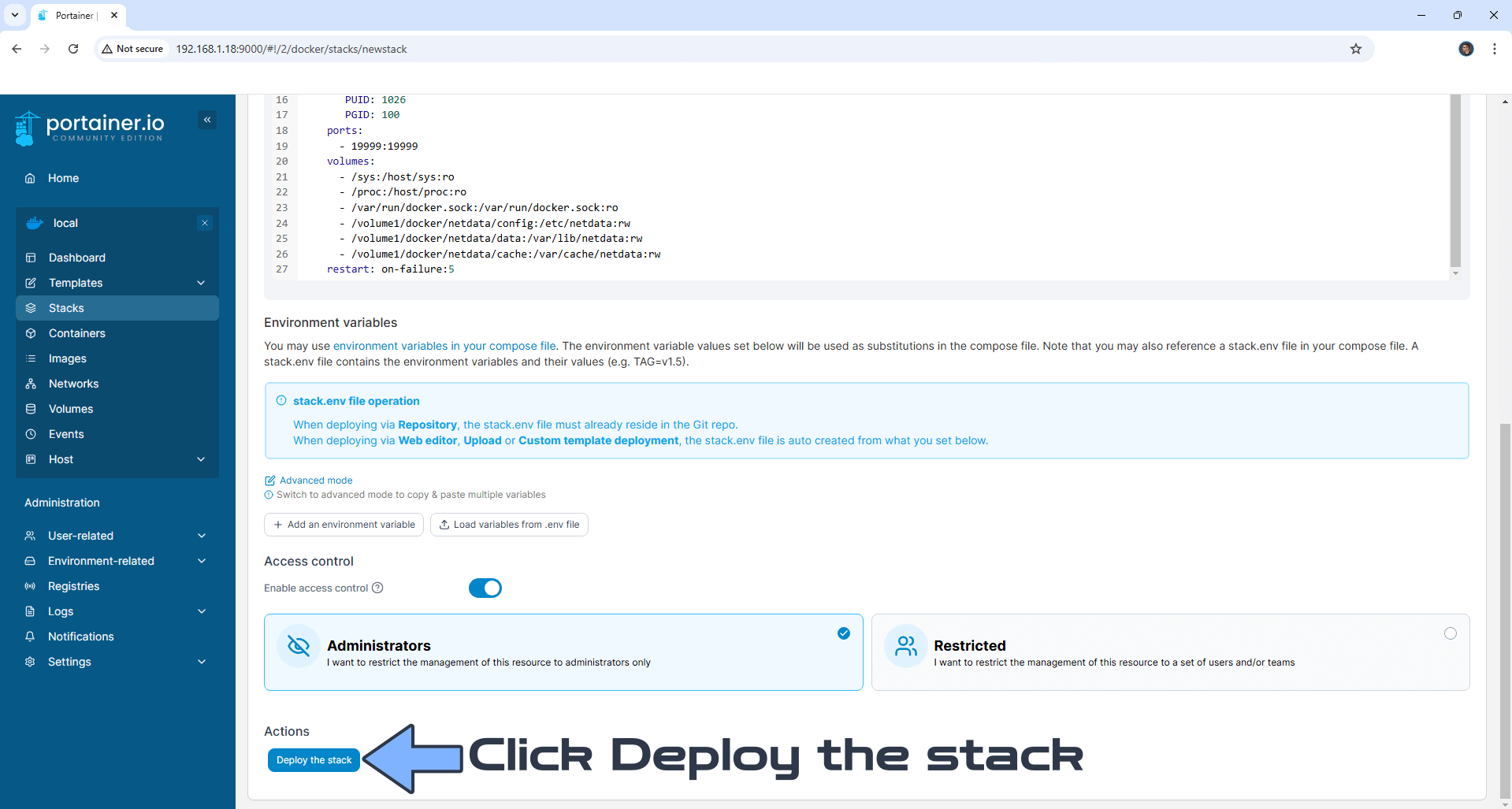 Netdata Synology NAS Portainer Set up 4